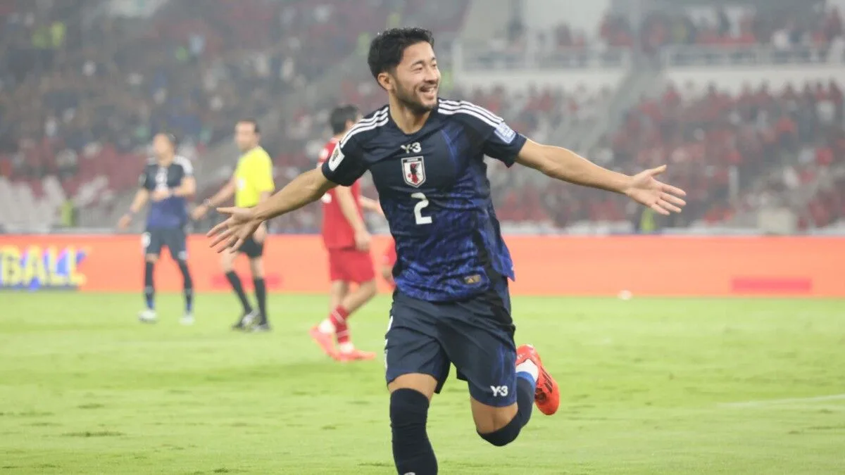 AFC Asian Qualifiers™ – Road to 26 - Yukinari Sugawara Merayakan Golnya saat Jepang Membantai Indonesia 4-0 di SUGBK - EPOCHSTREAM
