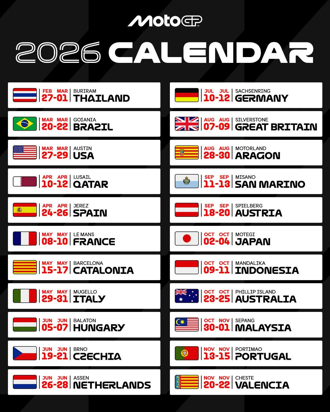 Kalender MotoGP 2026 - EPOCHSTREAM